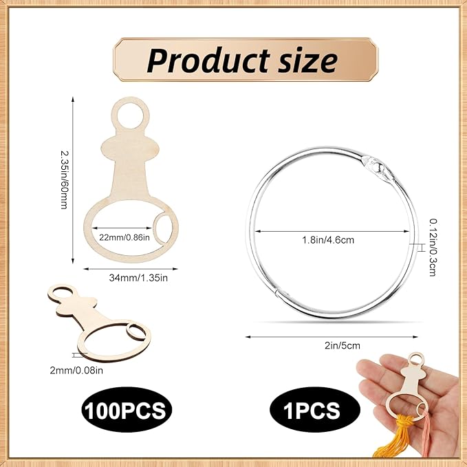 101pcs Wooden Thread Drops,2.4x1.36 Inch Teardrop Embroidery Floss Organizer with Floss Ring Cross Stitch Bobbins for DIY Sewing Storage,Craft Supplies(Style E)