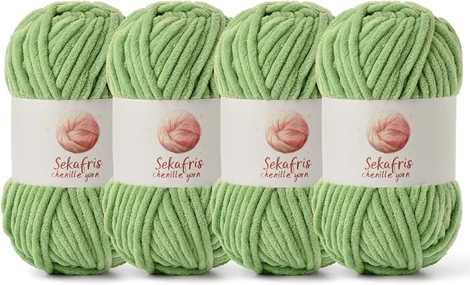 4 Pack Chunky Chenille Yarn for Crocheting, Baby Yarn for Crocheting Soft Blanket, 349.9 yds /14.1 oz Crochet Yarn, Bulky 5 Amigurumi Yarns, Fluffy Velvet Yarns for Knitting Crafts (4 Avocado Green)
