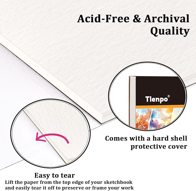tlenpo sketch book 9 x 12 in, glue bound sketchbook, 100 sheets sketch pad, (73 lb/120 gsm) drawing paper pad, acid free art sketching pad, sketch paper for drawing coloring sketching