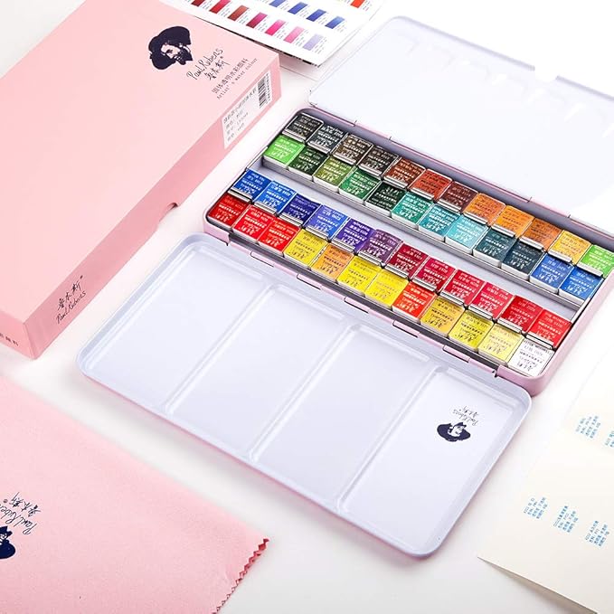 Paul Rubens Artist Grade Watercolor Paint, 48 Colors Solid Cakes with Portable Metal Box for Artists, Beginners, Hobbyists, Students