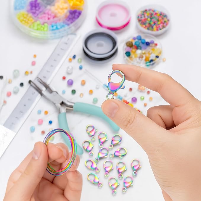 Mandala Crafts 11mm Rainbow Stainless Steel Lobster Clasps for Jewelry Making - 50 PCs SS Lobster Claw Clasps with Jump Rings Jewelry Findings Kit for Necklaces Bracelets Charms Fasteners