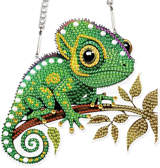 AiYuanzsh Diamond Painting Kits Hanging Pendant, Animal Chameleon Diamond Art Hanging Sign DIY Special Shaped Crystal Pendant Ornaments for Door Wall Window Home Xmas Halloween Decor