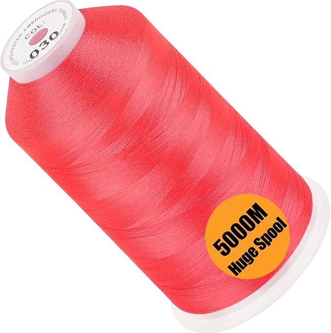 New brothread - Single Huge Spool 5000M Each Polyester Embroidery Machine Thread 40WT for Commercial and Domestic Machines - Vermillion