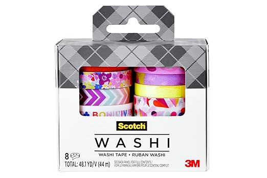 Scotch Expressions Washi Tape, 8 Rolls, Assorted Sizes & Colors, Great for Decorating and Crafts