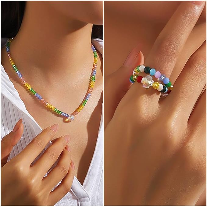 Xilitata 1800Pcs 4mm Glass Beads for Bracelets Jewelry Making, Faceted Bead Friendship Bracelet Kit, Rainbow Beads DIY Craft with Charms