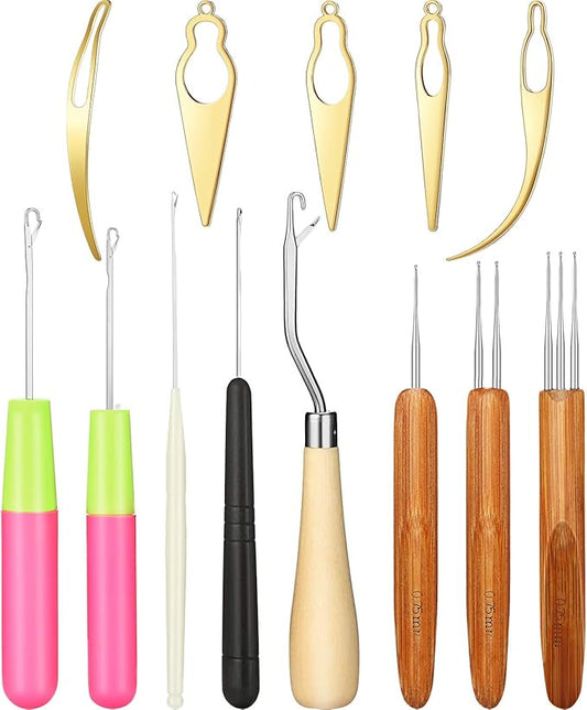 WILLBOND 13 Pcs Dreadlocks Crochet Tool Set Includes 5 Loc Crochet Needles Latch Hook, 3 Dreadlocks Hook and 5 Locking Hair Different Size Extensions Tool for Sisterlocks, Easyloc Hair