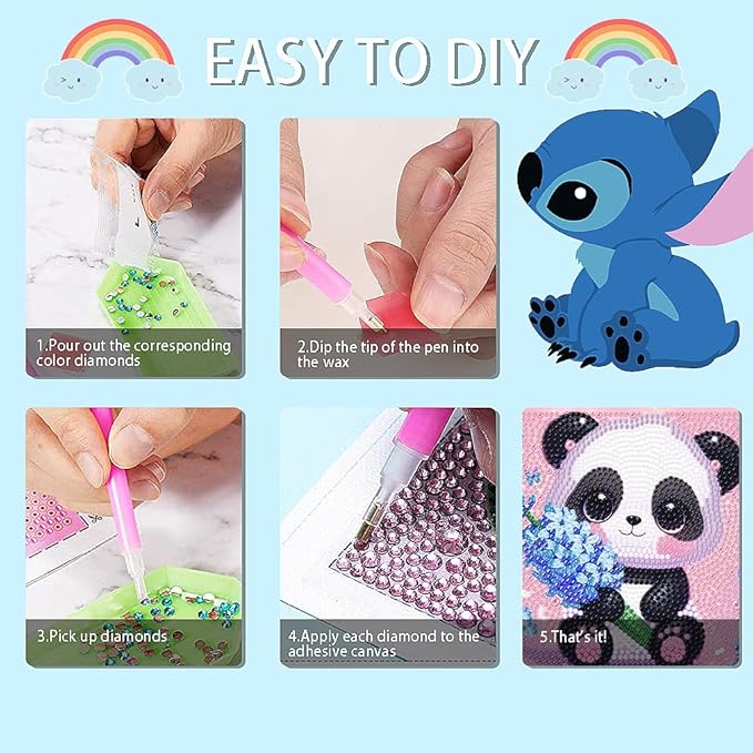 4 Pack Diamond Art Kits for Kids, Cartoon Animals Diamond Painting Kits for Kids Beginners, Kids' Mosaic Kits DIY Full Drill Diamond Dots Painting Picture Arts Craft for Home Wall Decor 6x6 Inch