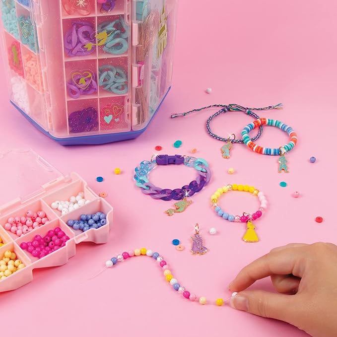 Disney Princess: 5-In-1 Activity Tower - 1600 Pieces Spinning Vertical Platform, Make It Real, 5 Removable Storage Trays, 5 Princess Charms, Various Types Of Beads, DIY Unique Jewelry Kit, Ages 8+