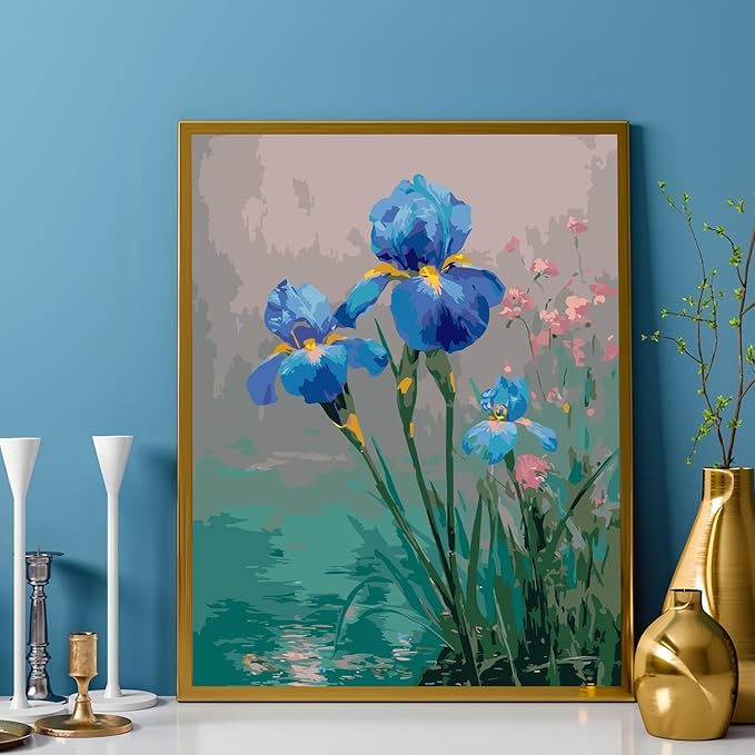 Mosaflare Paint by Numbers for Adults Beginner, Iris Flower Adult Paint by Number Kits on Canvas, DIY Acrylic Oil Easy Painting by Numbers for Home Wall Decor 16X20 inch (Without Frame)