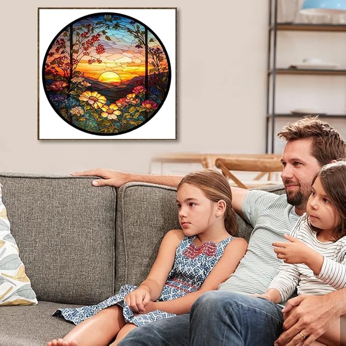Stamped Cross Stitch Kits - Flower Mountain Sun Landscape Counted Cross Stitch Kits for Beginners Adults,11 CT Patterns Dimensions Embroidery Kits Arts Craft Kits 13.8 x 13.8inch