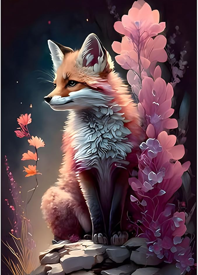 SENQAO Fox Diamond Painting Kits for Adults Kids, Lovely Fox DIY 5D Round Full Drill Diamond Art, Diamond Pianting Picture Arts Craft for Home Wall Art Decor 12x16inch