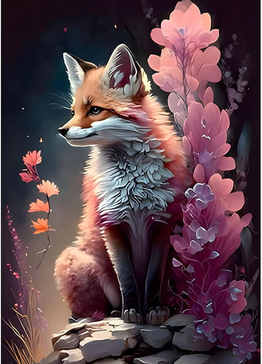 SENQAO Fox Diamond Painting Kits for Adults Kids, Lovely Fox DIY 5D Round Full Drill Diamond Art, Diamond Pianting Picture Arts Craft for Home Wall Art Decor 12x16inch