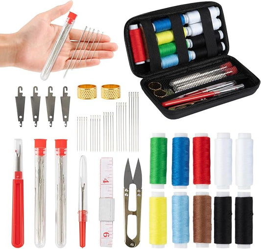 72Pcs Sewing Kit for Adults - Stainless Steel Needles for Hand Sewing,Big Eye Steel Sewing Needles Kit with Thread Ripper, Needle Threaders, Threads and Thimbles