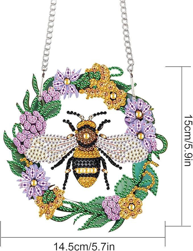 AiYuanzsh Honeybee DIY Acrylic Diamond Art Painting Pendant Kits Bee Special Shaped Rhinestone Round Diamond Art Window Pendants Home Garden Wall Door Birthday Xmas Festival Gifts