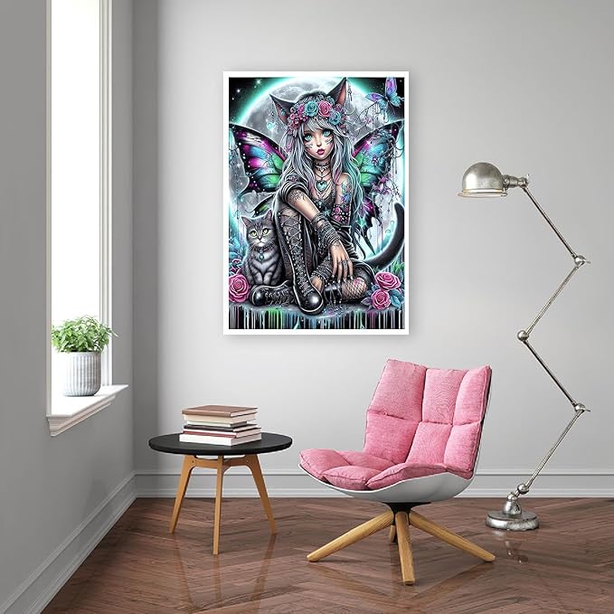 EIBEILI Diamond Art Kits for Adults, Gothic Butterfly Fairy Diamond Painting Kits for Beginner Round 5D Full Drill Diamond Dots Crafts for Home Wall Decor Gifts 12x16 Inch