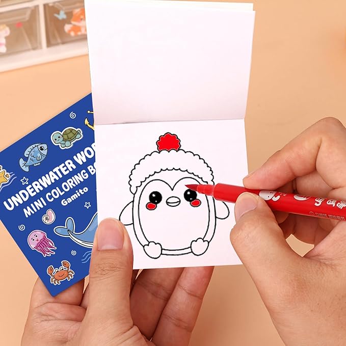 Mini Coloring Book for Adults, 2-Pack Travel Small Coloring Books, Pocket Size Adults Relaxation Coloring Books Stress Relief Adult Mini Coloring Book (Animal & Underwater World)