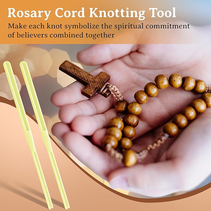 Dunkive 2 Pack Rosary Cord Knotting Tool, #7#9 and #36 Dual Head Twine Knotting Tool, Rosary Making Supplies, Beads Tying Kit, Beading Cord Kit for Jewelry, Fishing Hook, Bracelet(Yellow)