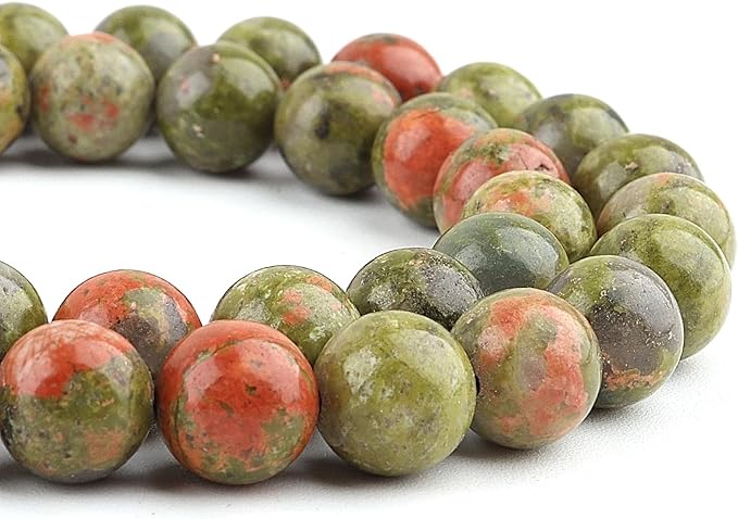 Natural Stone Beads for Jewelry Making - 6mm Gemstone Round Beads for Bracelets(58-60pcs, 6mm, Unakite)