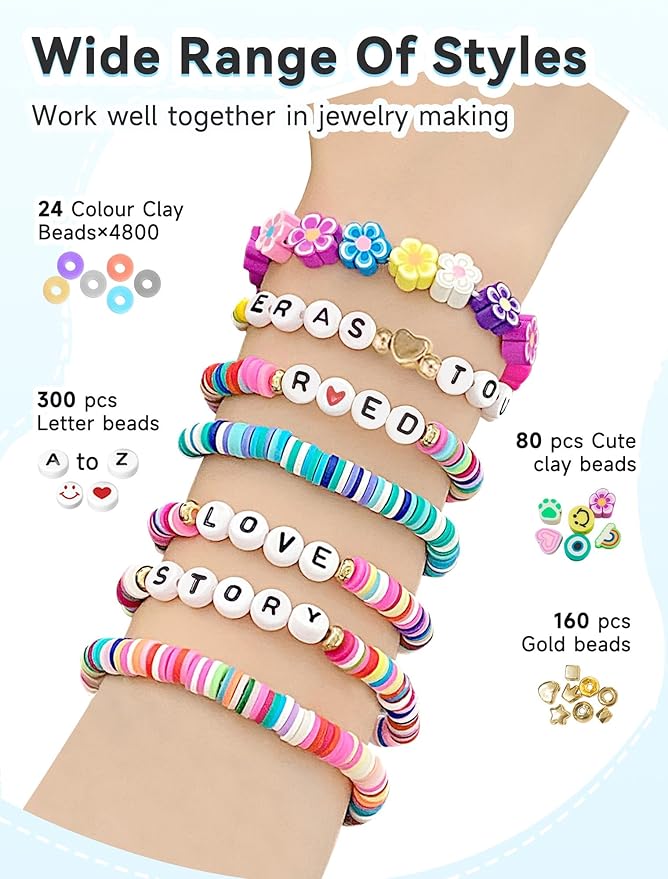 ARTDOT 5342 PCS Clay Beads for Friendship Bracelets Making Kit, 24 Rainbow Colors Jewelry Making Supplies Heishi Beads with Elastic String and Organizer Gifts