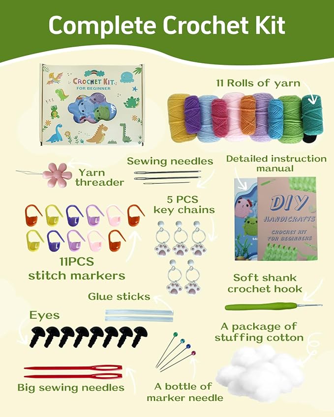 Fortilo Crochet Kit for Beginners 5PCS Crochet Animals Axolotl with Keychains with Step-by-Step Video Tutorials 30% Extra Yarn, Perfect for Gifts, Ideal Knitting Kit for Adults, Kids