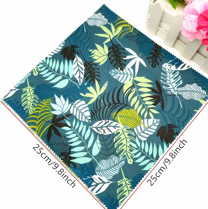 22Pcs 10" Fabric Squares No Repeat Precut Cotton, Wavy Edge Quilting Supplies, Perfect DIY Sewing Supplies Leaf Green Patchwork