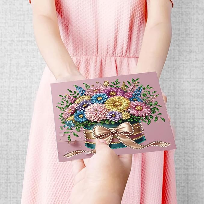 12 Packs Diamond Art Cards Kit, Diamond Painting Greeting Cards with Envelopes, DIY Card Making Kits for Adults, Gifts for Families, Friends, Partners (Bouquet)