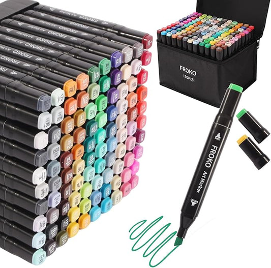 FROKO Alcohol Markers,120 Colors Dual Tip Art Marker,Coloring Marker, markers for adult coloring books no bleeding
