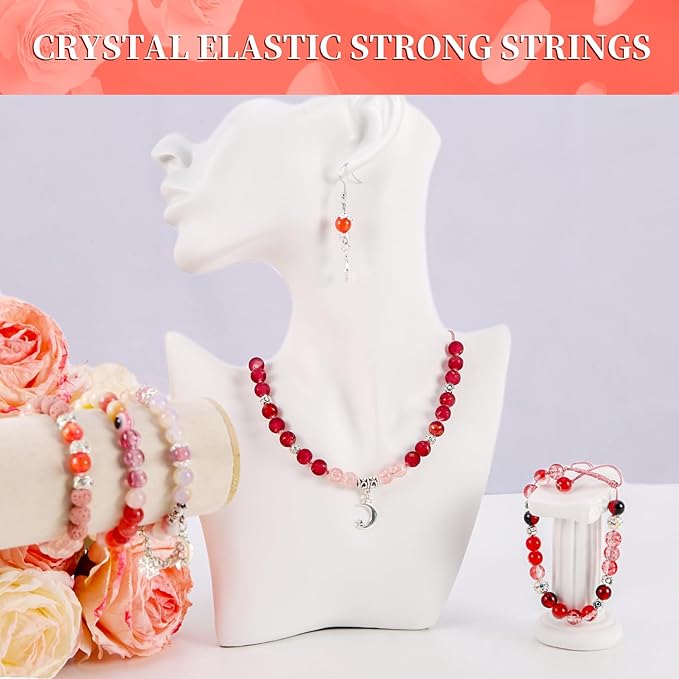 Tunmiok Glass Beads for Jewelry Making Kit with Metal Charms & Crystal String - Includes Spacers, Flower Holders - Bracelet kit, Necklace, Earring Set Supplies for Adults (Pink)