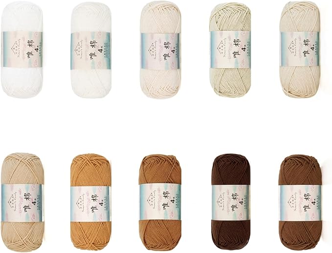 Susan’s Family 4‑Ply Yarn Combo 10 Packs – 60% Cotton 40% Acrylic Yarn for Knitting & Crochet, DIY Scarf & Blanket Pattern & Video Tutorials, Handmade Gift - Color Master (05#Maillard Reaction)