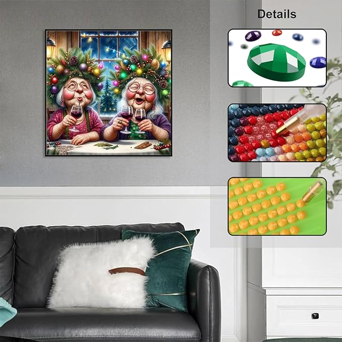 GUMITOON Old Ladies Diamond Art Kits for Adults-Christmas Full Drill Diamond Dots Paintings for Beginners, Round 5D Paint with Diamonds Pictures Gem Art Painting Kits DIY Crafts Kits 14"x14" QCY-100
