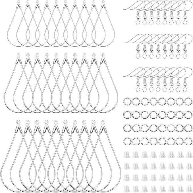 280pcs jewelry making kit with beading hoop, earring findings, hooks, jump rings, backs for diy craft earring jewelry making (white, teardrop)