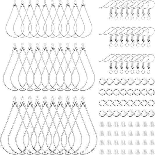 280pcs jewelry making kit with beading hoop, earring findings, hooks, jump rings, backs for diy craft earring jewelry making (white, teardrop)