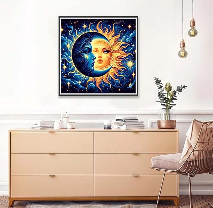 Axquilon Sun and Moon Diamond Art Painting Kits for Adults-Round Full Drill Diamond Painting Kits for Beginners-DIY 5D Diamond Gem Art Kits for Adults for Gift Home Wall 12x12in