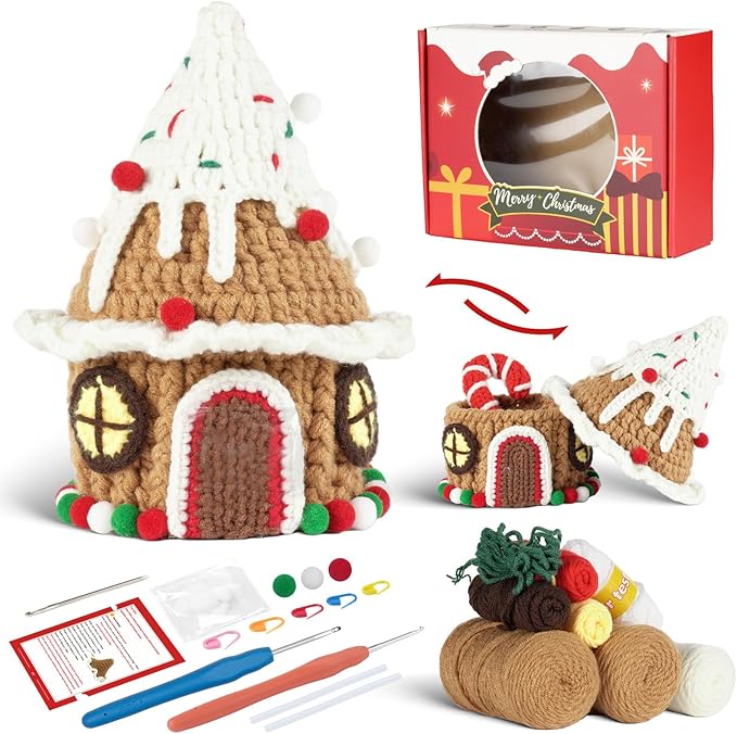 Crochet Set - Beginner Friendly Crochet Set with Step-by-Step Teaching Videos and Crochet Pattern Manuals (Christmas Snowy House)