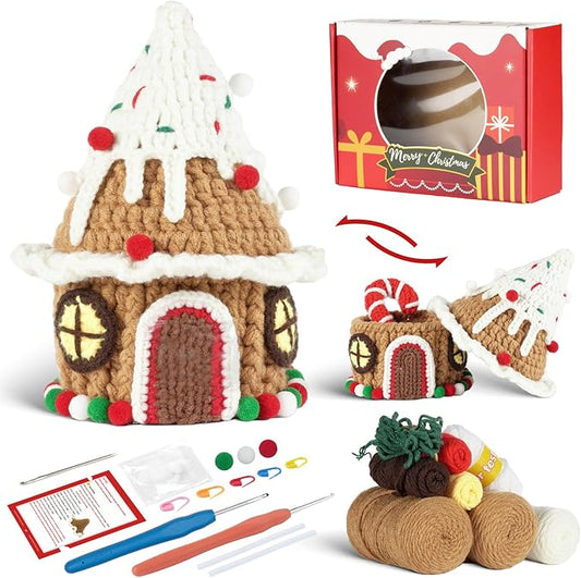 Crochet Set - Beginner Friendly Crochet Set with Step-by-Step Teaching Videos and Crochet Pattern Manuals (Christmas Snowy House)