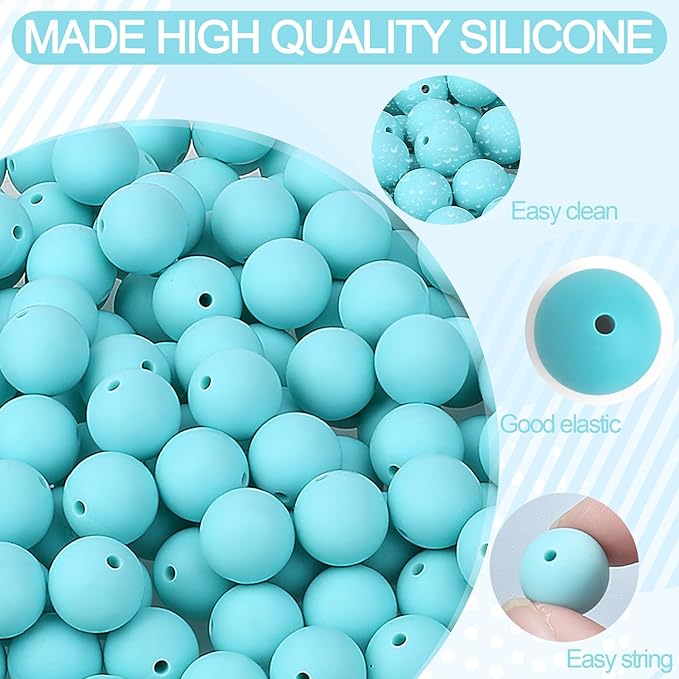 MAIBAOTA 120 Pcs Caribbean Blue Silicone Beads 15 mm Caribbean Blue Beads for Keychain/Pens/Bracelet/Necklace Making Round Silicone Beads Bulk for Craft Making（with Boxed Kits）