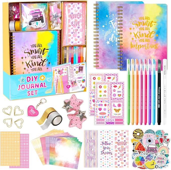 DIY Journal Kit for Girls, Teen Tween Girl Gifts Trendy Stuff, Stocking Stuffers, Scrapbook Supplies Stationery Set, Art Crafts Kit Ideal Gifts for Ages, 8 9 10 11 12 13 14 Year Old Girl