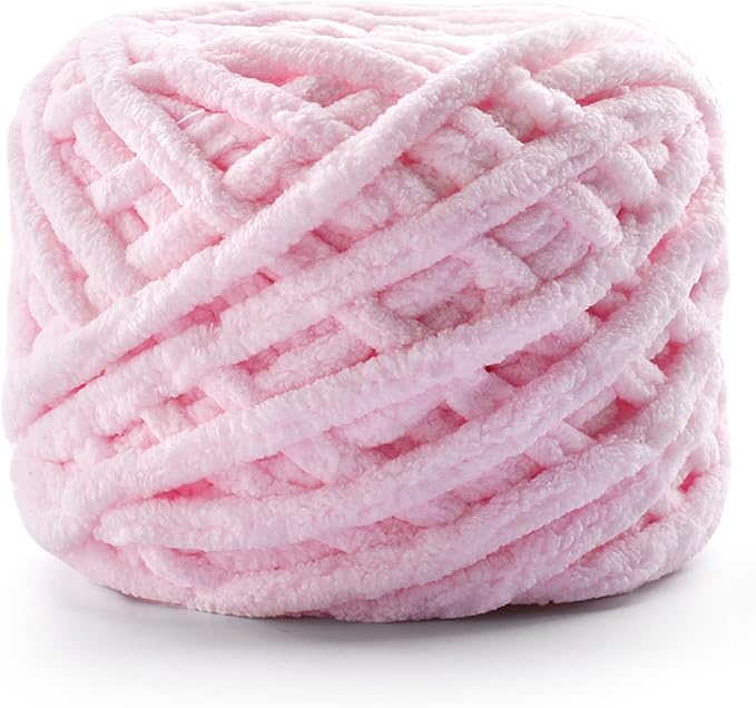 Chunky Chenille Yarn for Crocheting, Fluffy Baby Blanket Yarn for Crochet Sweater Shawl Scarf Gloves, Super Soft Amigurumi Plush Yarn 74yds/3.5 oz (Light Pink)