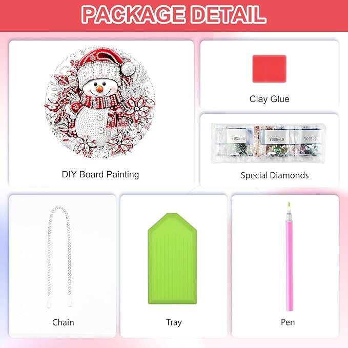 QENSPE Christmas Diamond Art Hanging Kits for Adults with Chain, 5D Special Shape Snowman Diamond Paingting Ornaments Kits, Easy DIY Crystal Pendant Gem Art for Home Garden Wall Decor 8X8 inch