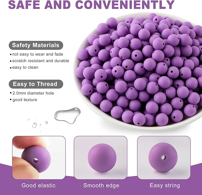 160Pcs 12mm Silicone Beads for Keychain Making Bracelet Necklace, Bulk Round Silicone Beads for Pens(Purple)