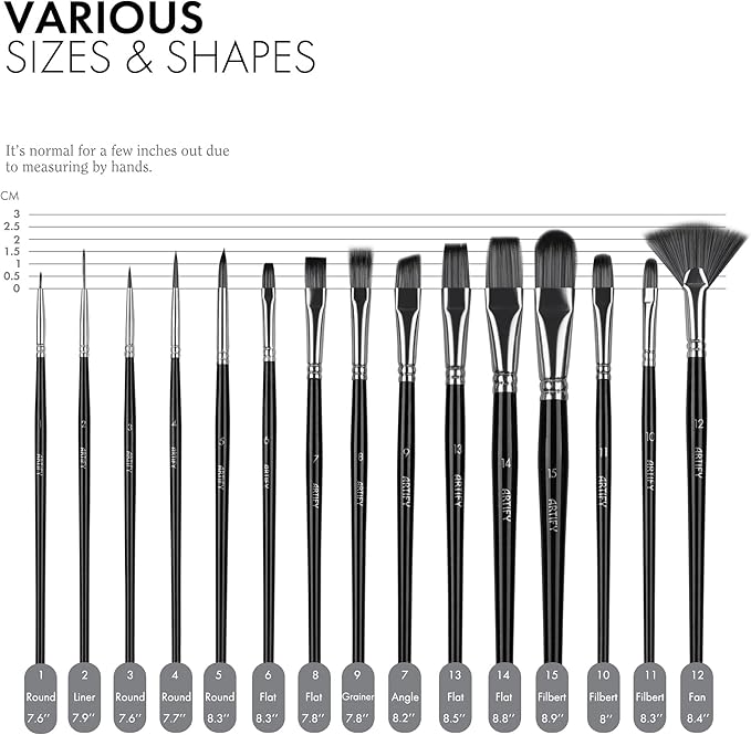 18 Piece Paint Brush Set, ARTIFY 15 Acrylic Paint Brushes, Palette Knife, and 2 Sponges, Professional Artist Paint Brushes for Acrylics, Watercolors, Gouache, Canvas, and Face Painting,Black