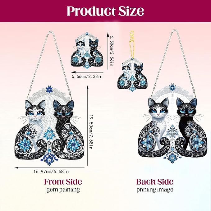 Masendp Two Cats Diamond Painting Hanging Decoration Kit, DIY Special-Shaped Rhinestone Window Hanging Kit, Suitable for Home and Garden Wall Decoration Gift