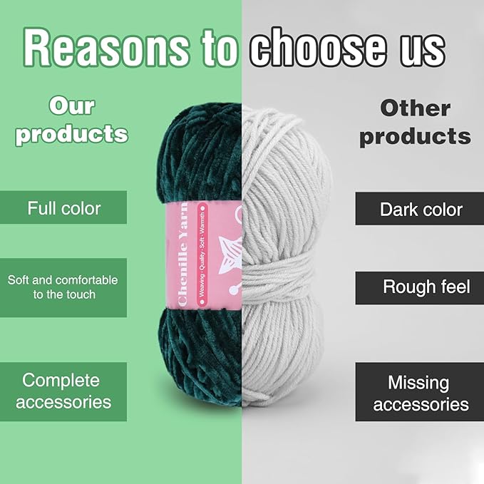 LUNARM Chenille Velvet Yarn for Crocheting & Knitting, Soft Yarn for Making Blankets, Clothes & More - 3*3.35oz, 3*162yds (Dark Green)