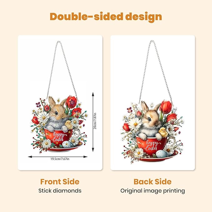 MXJSUA Diamond Art Hanging Kits for Adults Beginners, Acrylic 5D Special Shaped Crystal Diamond Gem Art Painting Hanging Ornament for Home Wall Decor and Gift (Easter Bunny)