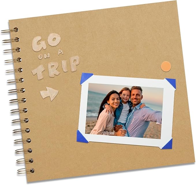 10X10 Inch DIY Scrapbook Photo Album, Kraft Blank Paper Scrap Book 100 Pages Memory Book for Wedding Family, Kraft Color
