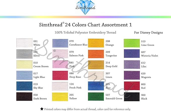 Simthread 1100 Yards Spool 24 Assorted Colors Trilobal Polyester Embroidery Machine Thread for Special Designs on Most Home or Commercial Embroidery Sewing Machines 24C01