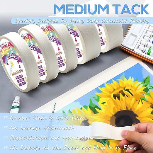 2 Packs Artist Tape Medium Tack White Art Tape for Watercolor Paper Drafting Art Painting Canvas Framing Acid Free Masking Tape- 0.4IN Wide 197FT Long Total