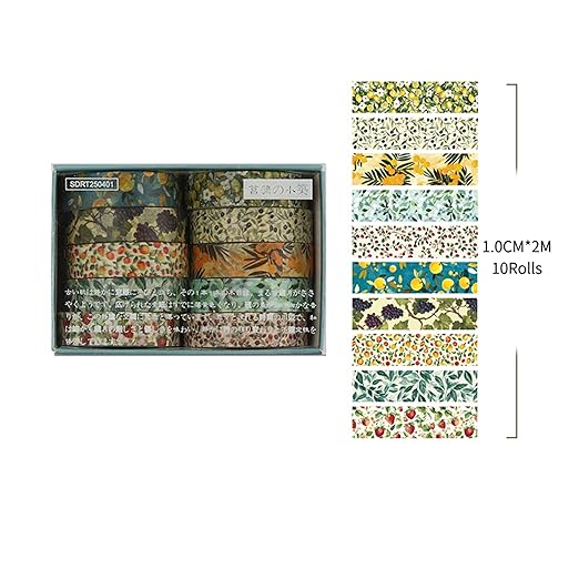 10 Rolls Skinny Washi Tape Set Texture Arts Adhesive Tapes Basic Patterns Decorative Masking Tape Sets for Craft, Kids, Scrapbook, DIY, Gift Wrapping (Style Six)