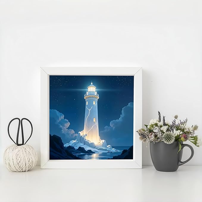 Diamond Art Kits for Adults Lighthouse, DIY 5D Diamond Painting Kit for Beginners, Full Round Drill Gem Art Dots for Adults, Diamond Dots Paintings Crafts Home Wall Decor 14X14 Inch
