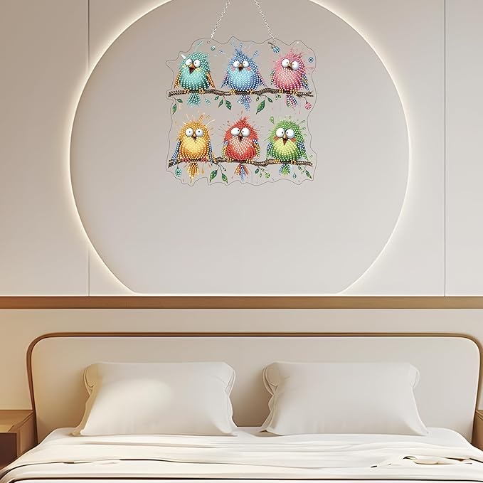 5D Diamond Art Hanging Kit for Adult,Special Shaped Rhinestone,Double Sided DIY Acrylic Diamond Art Painting Window Pendants Home Garden Wall Hanging Kits Hanging Ornament (Bird)